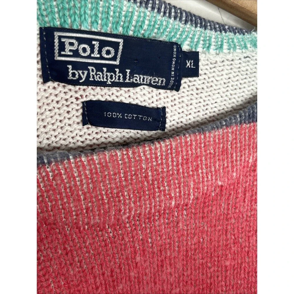 Vintage Polo Ralph Lauren Striped Crewneck Sweater Nautical Regatta Mens XL 1990